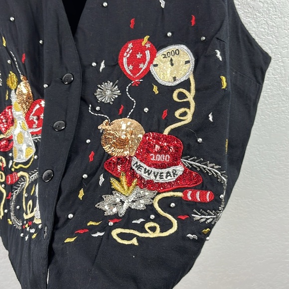 Vintage Karen Scott Women’s Y2K Black Cotton 2000 New Year Vest Millennial Sz 1X - Picture 5 of 9